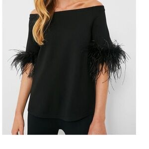 XXL Tuckernuck Miranda Off-Shoulder Black Feather Top